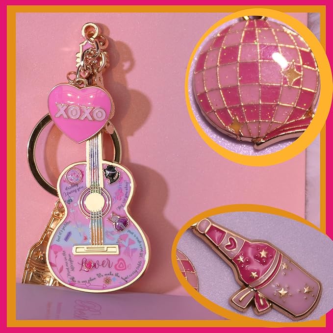 Birthday Gifts with Taylor Quotes Merch Pink Music Keychains Gift For Singer Fans Guitar Christmas Daughter Mom Women