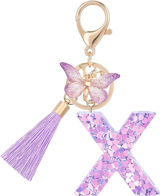 Initial letter Keychains for Women Girls Tassel Butterfly Cute Keychain for Wallet Backpack charm