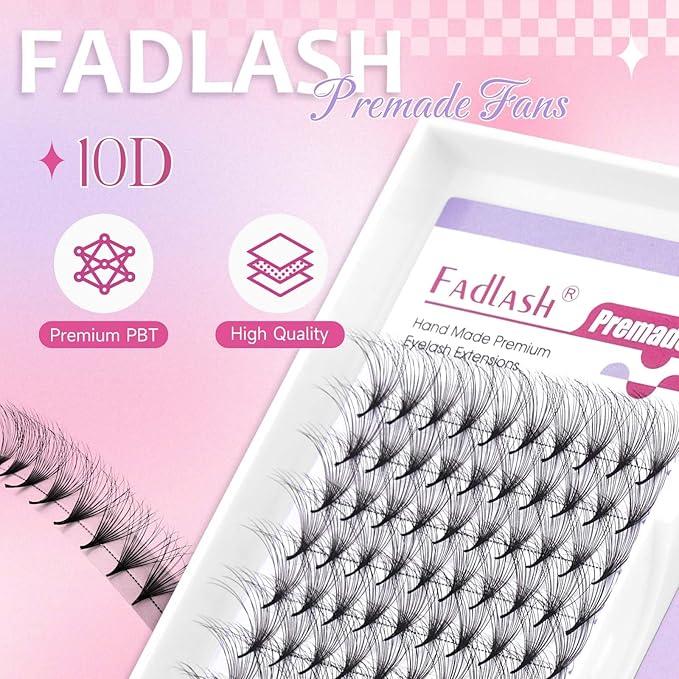 FADLASH Premade Lash Fans Double Layers Fluffy Premade Fans Eyelash Extensions 0.07 Thickness D Curl 10D Volume Lashes Premade Easy Fan Lashes (10D-0.07-D, 11mm)