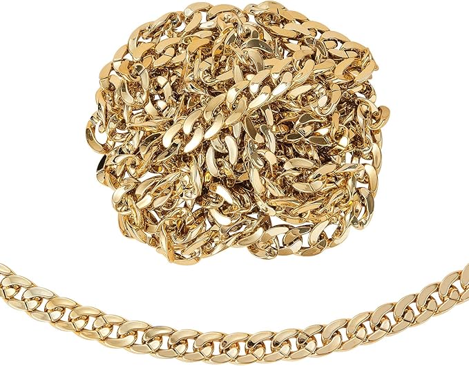 LiQunSweet 5m(16.4 Feet) CCB Plastic Curb Twist Gold Metal Color Linking Chains for Costume Decoration Anti-Lost Glasses Lanyard Rope Bag Strap Jewelry Necklace Making - 30x21mm