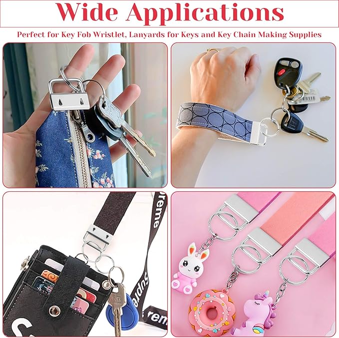 Key Fob Hardware Set, Shynek 50PCS Lanyard Key Fob Hardware 1 Inch with Key Fob Pliers Tool for Keychain and Wristlet Clamp Hardware Supplies