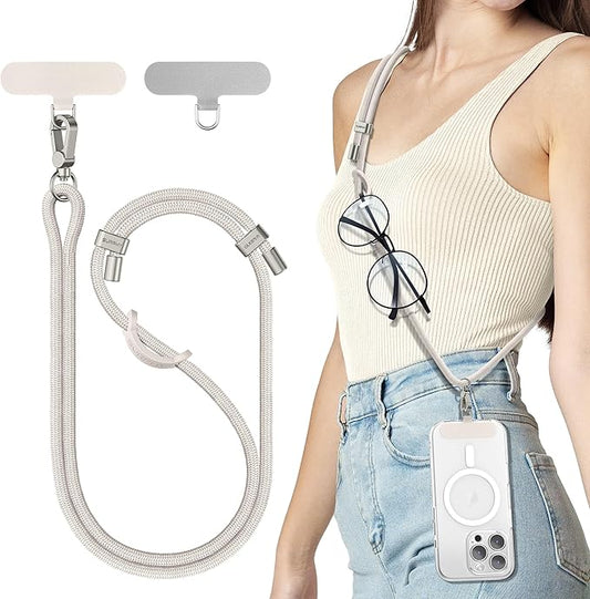 SURPHY Phone Lanyard, Adjustable Phone Strap Crossbody with 2 Pack Cell Phone Tether Tab, Premium Metal Buckles, Skin-Friendly, Universal Cell Phone Lanyard Crossbody for Women and Men, Stone
