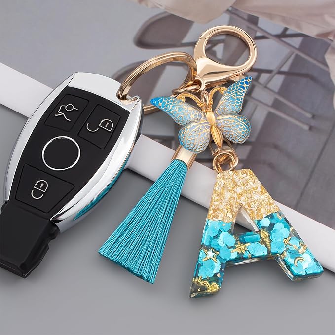 Suweibuke Cute Pink Key Chains for Women Girls, Initial Letter Keychains with Tassel, Charms for Key Purse Handbags Backpacks