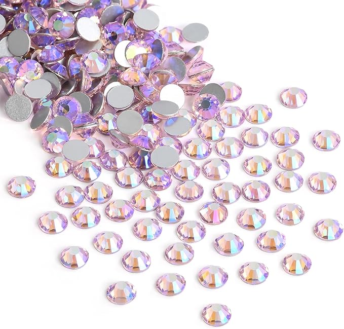 Jollin Glue Fix Crystal Flatback Rhinestones Glass Diamantes Gems for Crafting Nail Art Crafts Decorations Clothes Shoes 2.4mm (ss8 2880pcs, Pink AB)