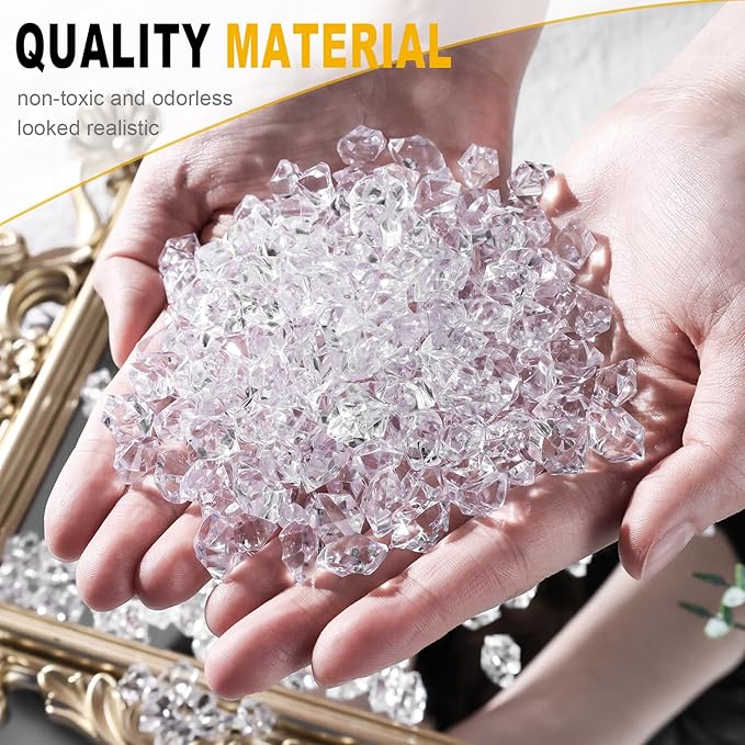 DomeStar 550PCS Fake Ice, Vase Fillers, Acrylic Clear Rocks Fake Diamonds Clear Gems Crystals for Fish Tank Table Scatter Decoration
