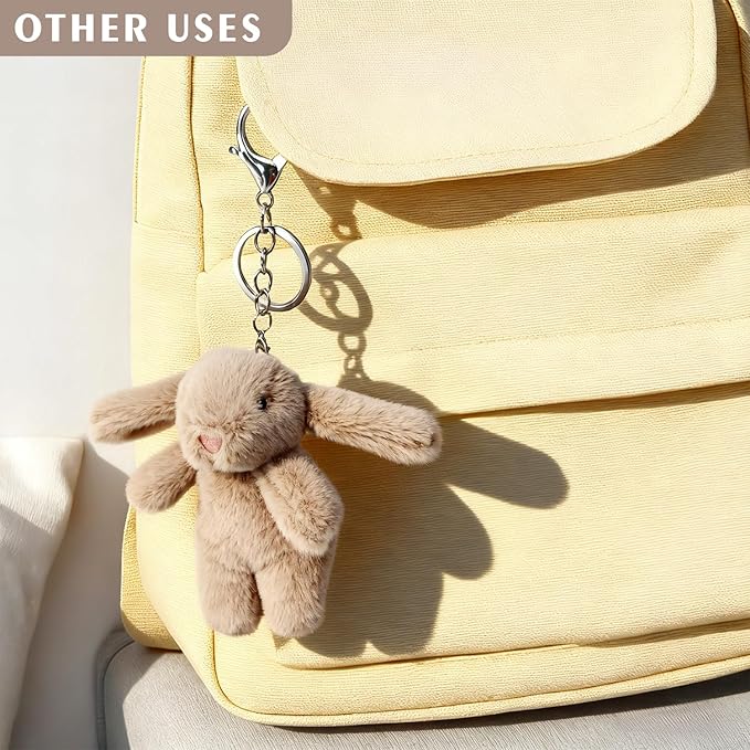 Bunny Keychain Plush 3.5'Inch Bag Charms Cute Stuff Mini Backpack Purse Charms Rabbit Key Chains Women Cute Girls Gift