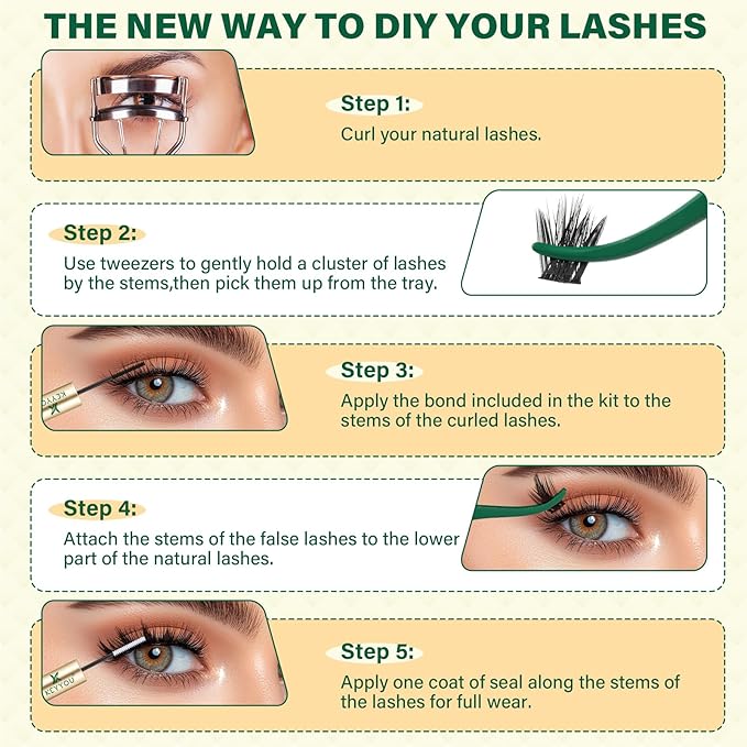 KEYYOU LASH California Sunset Manga Lash Clusters Kit 8-18mm Eyelash Clusters Kit DIY Lash Extension Natural Fairy Cluster Lashes with Lash Bond Seal Remover Applicator Soft Thin Band (Upgraded MG01)