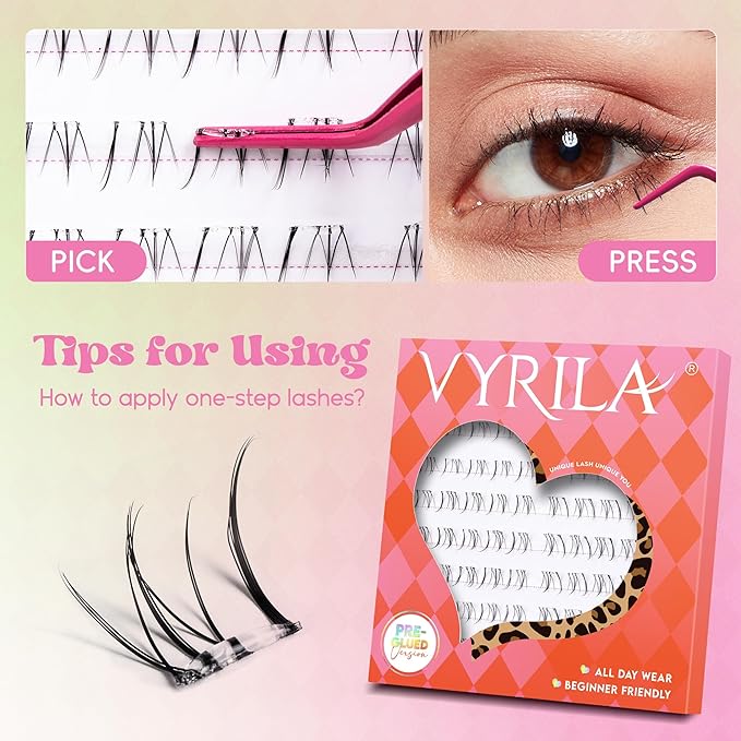 VYRILA Self Adhesive Bottom Lashes, Pre Glued No Glue Lower Lash Clusters, Ultra Thin Invisible Band, Natural Wispy Under Lash Extensions, Easy Apply for Beginners(PG-ZE94-6-7mm)