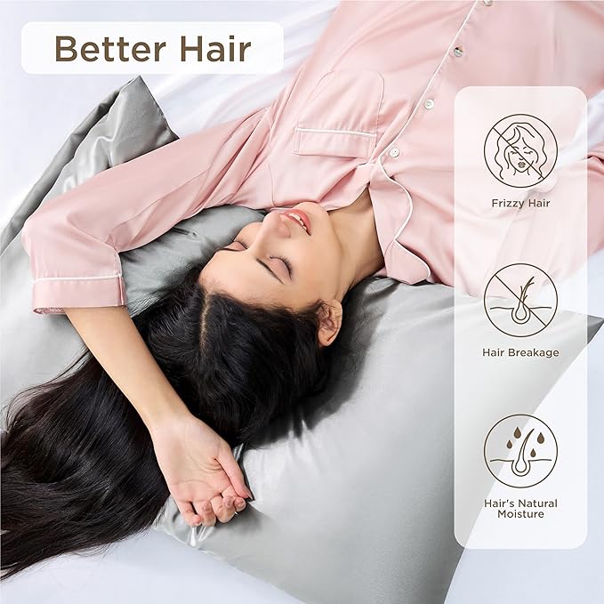 Bedsure King Size Satin Pillowcase Set of 4 - Silver Grey Pillow Covers for Hair and Skin 20x36 Inches with Envelope Closure, Similar to Silk Pillow Cases, Gifts for Women Men