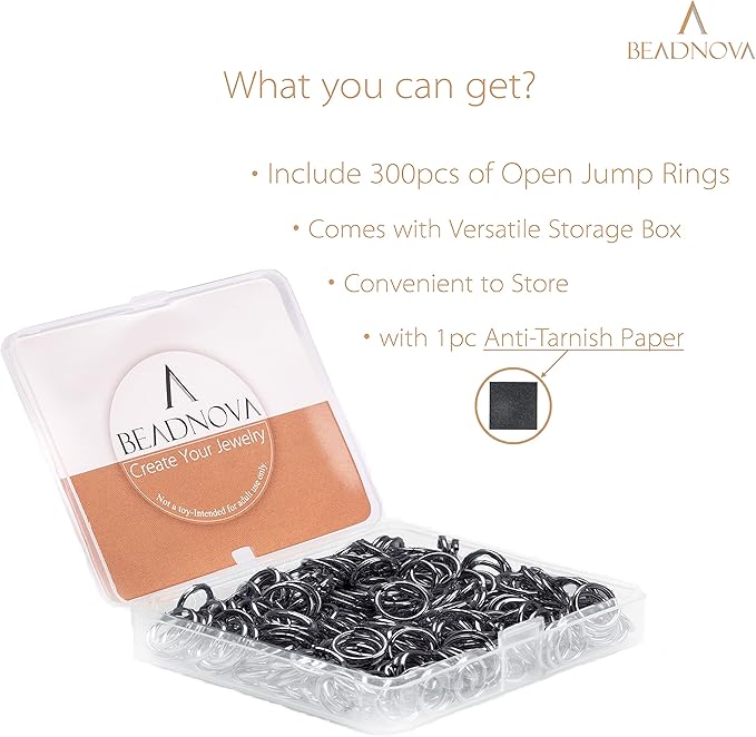 BEADNOVA 10mm Jump Rings Gun Black Jewelry Jump Rings for Jewelry Making Accessories Makings for Keychains (300Pcs)