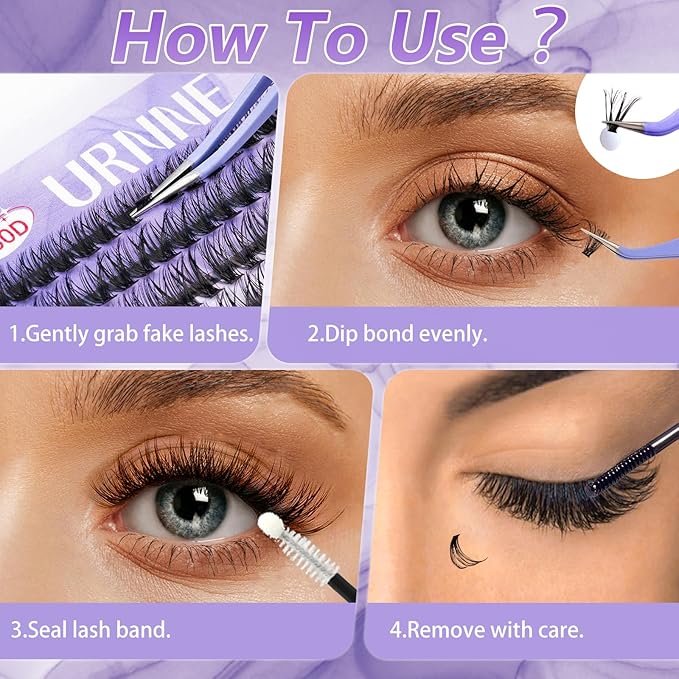 DIY Lash Extension Kit, 280 PCS Lash Clusters, 50D Eyelash Extension Kit, 9-16MM Individual Eyelashes Kit with bond, seal, Remover, Tweezers for Eyelash Extensions by URNNE