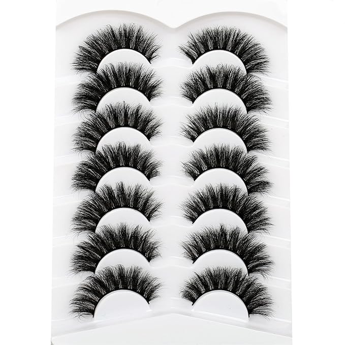 Pooplunch False Eyelash Volume Cat Eye Lashes D Curly Fluffy Lashes Wispy 8D Natural Soft Faux Mink Fake Eyelash Strips 7 Pairs Pack