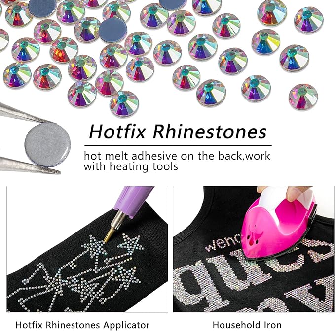 Beadsland Hotfix Rhinestones, 1440pcs Flatback Crystal Rhinestones for Crafts Clothes DIY Decorations, Crystal AB, SS16, 3.8-4.0mm