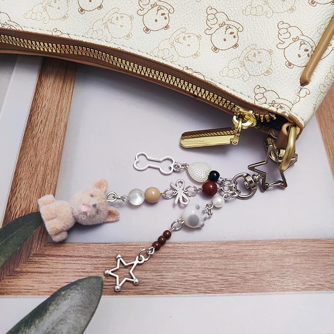 Cute Dog Keychain Fuzzy Dog Puppy Decor Keychain Aesthetic Y2K Bag Charms Stylish Dog Pendant Keychains Accessories