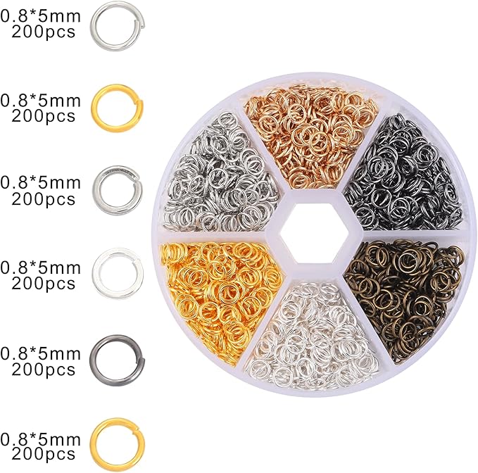 1200pcs Mixed 6 Colors Jump Rings Jewelry Making Supplies Open Jump Rings 5mm(0.2 inch) 21 Gauge Jump Ring for DIY Bracelet Earrings Necklace Jewelry Findings Connectors O Rings Jumprings