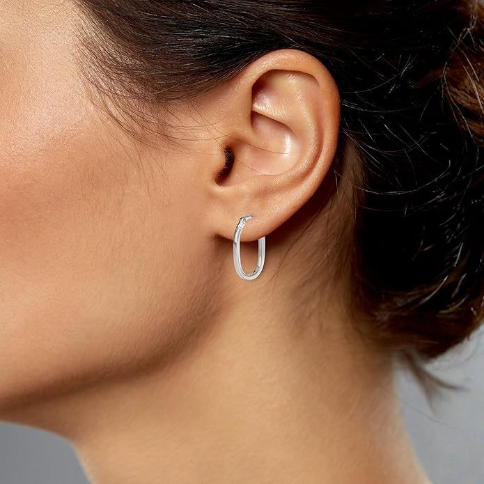 Gold Oval Tube Hoop Earrings for Women – High Polish Finish, Lightweight Hollow Design, 10K or 14K Real Gold