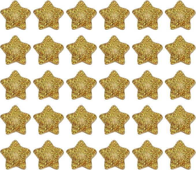 PATIKIL 60 Pcs Flat Back Resin Star Beads, Glitter Star Charms Bulk Mini Flat Back Beads Embellishments for DIY Crafts Phone Case, Yellow