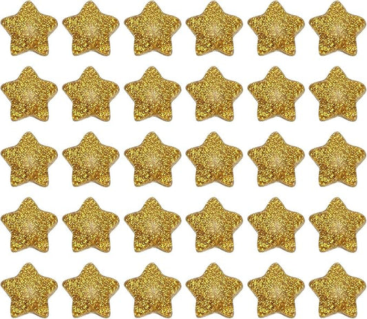 PATIKIL 30 Pcs Flat Back Resin Star Beads, Glitter Star Charms Bulk Mini Flat Back Beads Embellishments for DIY Crafts Phone Case, Yellow