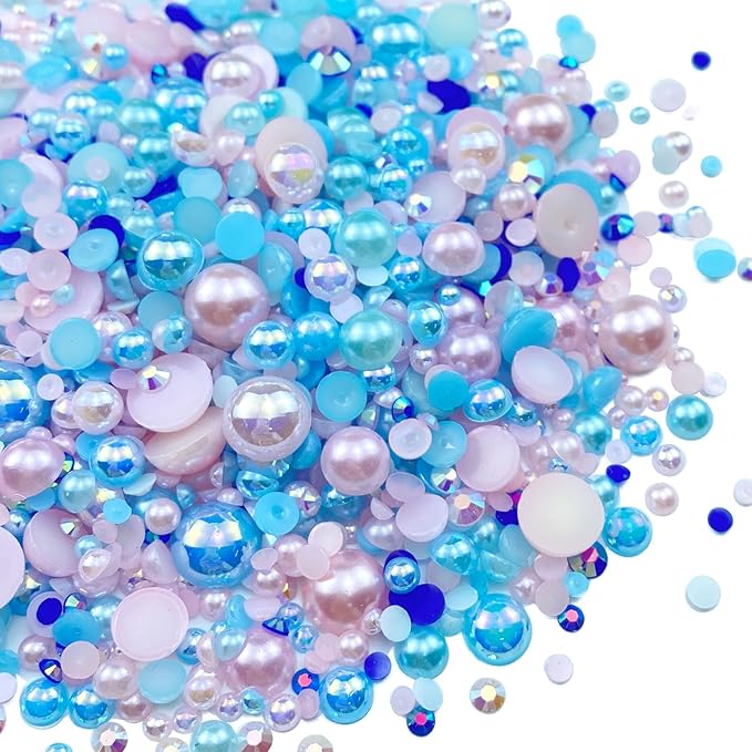 100g Mix Resin Rhinestones Flatback Half Round Pearls Mixed Size 3mm-10mm AB Color Half Pearls Resin Rhinestones for DIY Craft Nail Art Shoes Clothes Phone Case (Aquamarine/Pink Series)