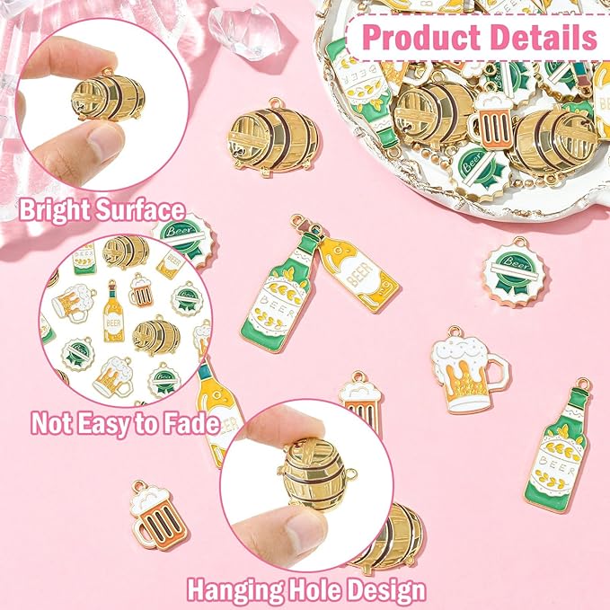 Stiesy 30 Pcs 6 Styles Enamel Beer Charms Bulk Cup of Beer Pendants Drink Bottle Carnival Oktoberfest Charms for DIY Necklace Earring Bracelets Keychain Dangle Decoration