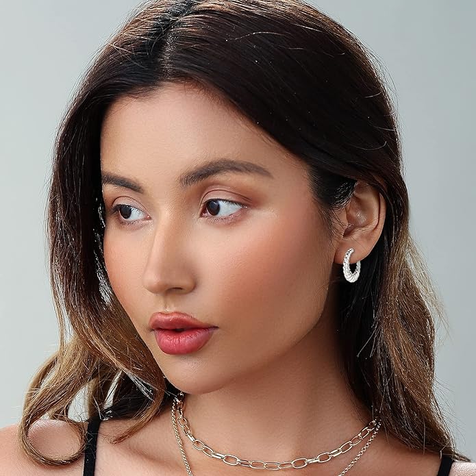 HILXURY Gold Chunky Hoop Earrings Set for Women, 14K Gold Plated Twisted Huggie Hoop Earring Hypoallergenic, Thick Open Hoops Set Lightweight