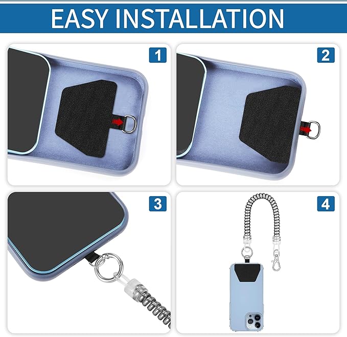 Doormoon 2* Phone Lanyard Tether with 4* Patch, iPhone Lanyard Anti Theft Phone Strap for Outdoor Hiking Climbing, Silver
