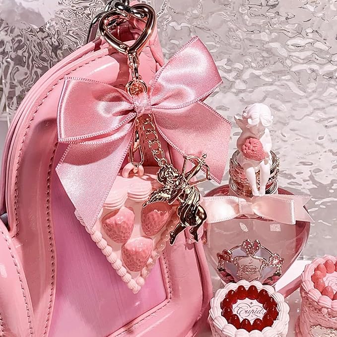 Flower Knows Strawberry Cupid Solid Perfume,Cake Bag Charms,Portable Travel Perfumes,Long Lasting Fragrances,2-in-1 Pink Cute Keychain Purse for Women,Girls&Bow Lovers Gift,0.11 oz(Lychee Bouquet)