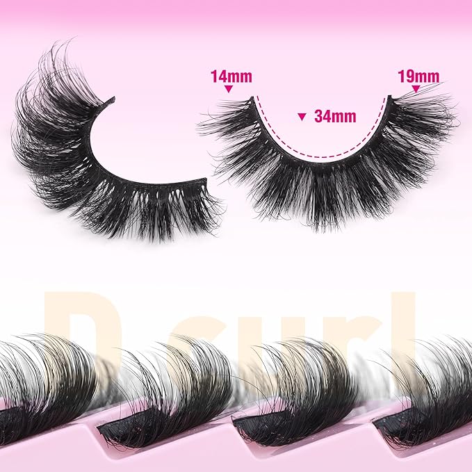 Mink Lashes Flutter Volume False Eyelashes Wispy Strip Fake Eyelashes Cat Eye Lashes Thick 20MM Long False Lashes 7 Pairs Pack Natural Look