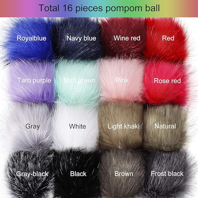 Tatuo 16 Pcs Faux Fur Pom Poms for Hat 4 Inches Large Fluffy Pom Balls for Crafts Knitting Beanies Shoes Scarves Bag Pompoms Keychain Charms Winter DIY Accessories (Pink Mixed Colors)