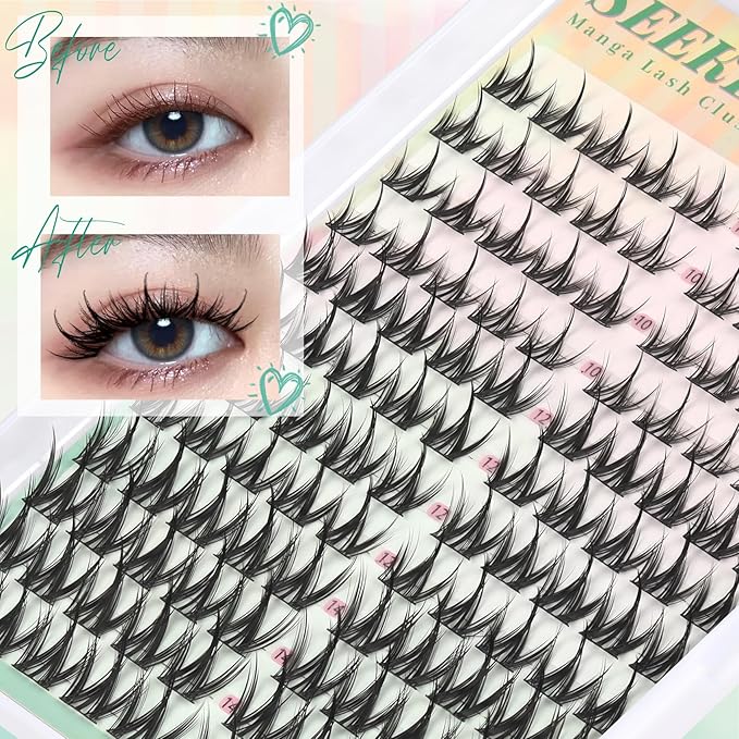 Lash Clusters Manga Eyelash Clusters C Curl 120PCS 10-14MM Mixed Deer Anime Natural Look Cluster Eyelash Extensions Spiky Natural Cluster Eyelashes for DIY Doe Eyed at Home (Pulse)