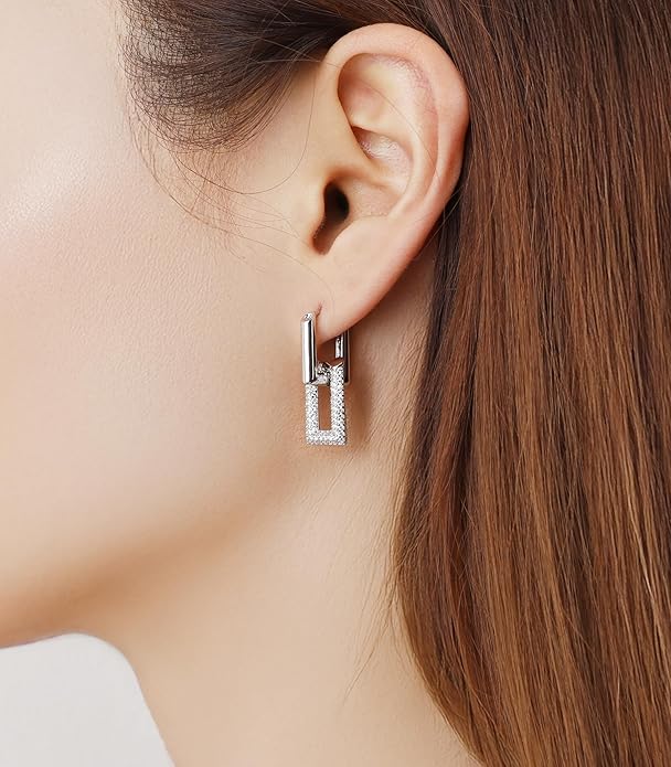 OZEL 14K Gold & Silver Plated Paperclip Chain Earrings with Cubic Zirconia – Dangle, Hoop, Huggie, Stud Styles – Women’s Fashion Jewelry Gift