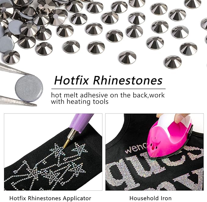 Beadsland Hotfix Rhinestones, 2880pcs Flatback Crystal Rhinestones for Crafts Clothes DIY Decorations,Hematite,SS6,1.9-2.1mm