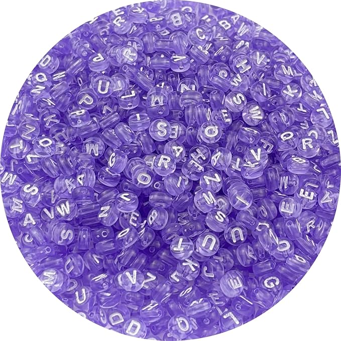1000pcs Round Letter Beads 4x7mm Acrylic Alphabet Beads Spacer Beads for Jewelry Making Bracelets Necklace Earring Key Chains DIY Craft(G-White Letter Purple Bead)
