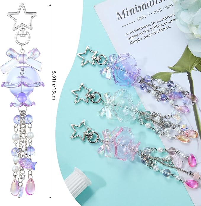 Cute Multicolor Jellyfish Keychains for Women Acrylic with Bow Purse Bag Charms for Backpacks Handbag Decorations