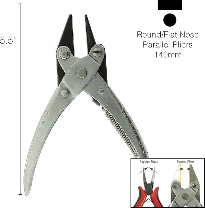 The Beadsmith Round/Flat Nose Parallel Pliers, 5.5 inches (140mm) Steel Tool for Jewelry Making, with Spring