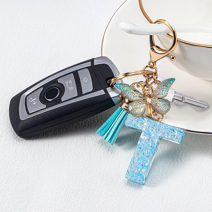 Initial letter Keychains for Women Girls Tassel Butterfly Cute Keychain for Wallet Backpack charm