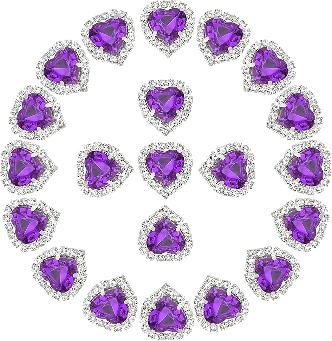 PATIKIL 30PCS Heart Rhinestones, Sew on Rhinestones Buttons Crystal Heart Nail Charm Embellishment Flatback Diamond for Sewing DIY Clothing Wedding, Dark Purple