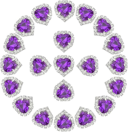 PATIKIL 30PCS Heart Rhinestones, Sew on Rhinestones Buttons Crystal Heart Nail Charm Embellishment Flatback Diamond for Sewing DIY Clothing Wedding, Dark Purple
