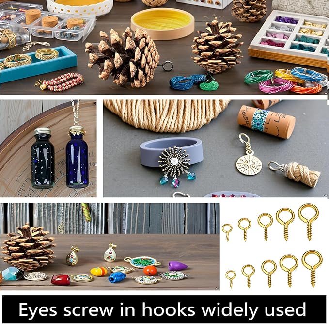 1000 Pcs Small Screw Eye Pin Jewelry Making Eyelet Hook Kits for Craft 5 Sizes Gold (4x8mm,5x10mm,6x12mm,7x14mm,8x16mm)
