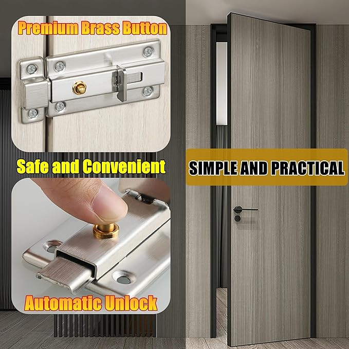 Alise Slide Bolt Gate Latch,Spring-Automatic Barrel Bolts Latches Safety Door Lock,Gate Hardware for Inside Door Fence Toilet Barn Pet Doors,Stainless Steel Bolt Latches,Brushed Finish,MS3000-LS