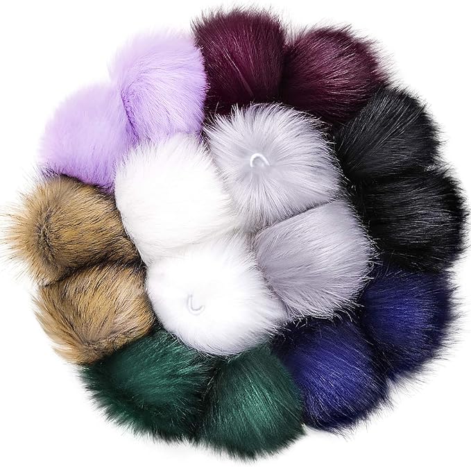 Tatuo 16 Pcs Faux Fur Pom Poms for Hat 4 Inches Large Fluffy Pom Balls for Crafts Knitting Beanies Shoes Scarves Bag Pompoms Keychain Charms Winter DIY Accessories (Multiple Colors)