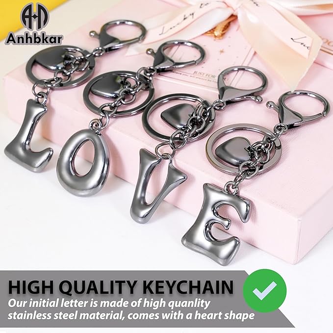 Heart Bubble Letter Keychain for Women, Girls - Cute Keychain with Initial - Alphabet Keychain for Bag Charm, Handbag