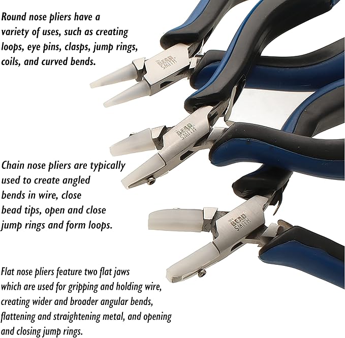The Beadsmith Nylon Jaw Plier Set – Round, Chain & Flat Nose – Ergonomic Handle, Double Leaf Springs, Replacement Heads & Carry Case – Jewelry Making Tool for Creating Bracelets, Earrings & Necklaces