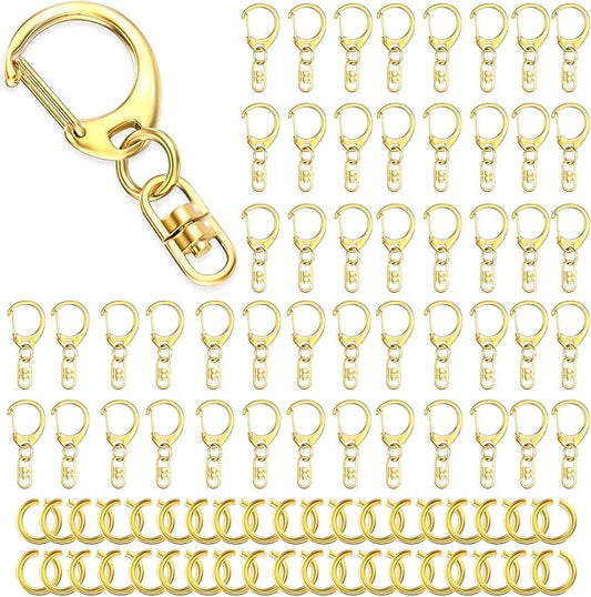 50Pcs Lobster Claw Clasps for Keychain Clip, Swivel Snap Hooks Gold Key Chain Rings DIY Making Kit for Crafts