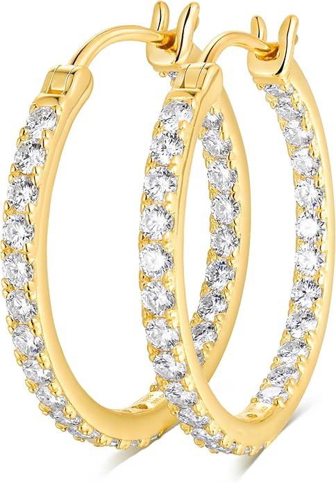 Wyyxl Womens Diamond Hoop Earrings, 20/25/30mm Small Hoop Sterling Silver Based Hypoallergenic Huggie Stud, Sparkle Moissanite 5a Cubic Zirconia Earings Jewelry for Woman Daily Party Wear