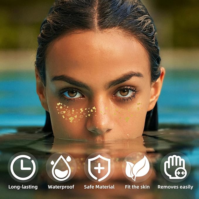 Glitter Freckles - Silver Face Glitter, 6PCS Face Fake Freckles, Sweatproof Glitter Freckles Face Tattoo, Faux Face Jewels for Women, Party Makeup Accessory Face Glitter for Kids, Cute Face Glitter
