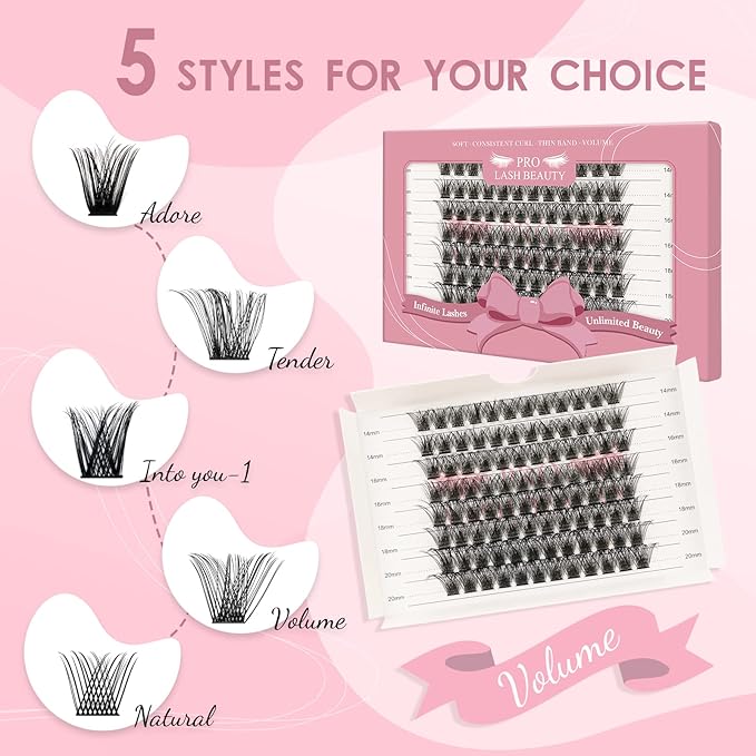 Lash Clusters, 96 Pcs 14-16-18-20mm Cluster Lashes C Curl Lash Clusters DIY Lash Extension Eyelash Clusters Volume Wispy Lashes Super Thin Band Reusable Soft & Comfortable(Volume-C-14-20 mix)