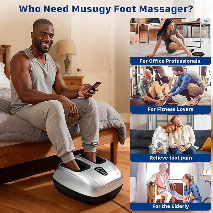 Musugy Foot Massager Machine with Heat : Deep Kneading Shiatsu Foot Massager with Vibration & Compression for Plantar Fasciitis & Neuropathy - for Women & Men,Relax for Office Home Use