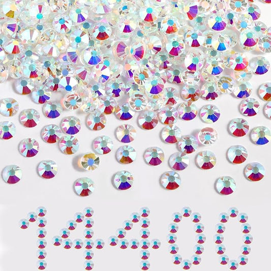 Beadsland Flatback Rhinestones Bulk,14400pcs Crystal Rhinestones for Nails Crafts Clothes DIY Decoration, Transparent AB, SS6, 1.9-2.1mm