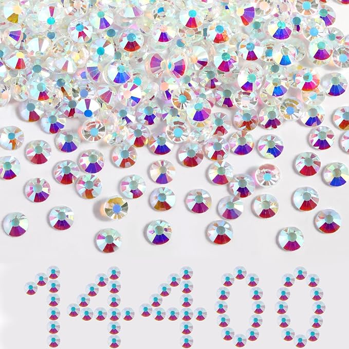 Beadsland Flatback Rhinestones Bulk,14400pcs Crystal Rhinestones for Nails Crafts Clothes DIY Decoration, Transparent AB, SS10, 2.7-2.9mm
